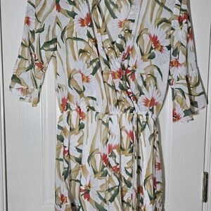 Floral Wrap Jumpsuit - White and Green